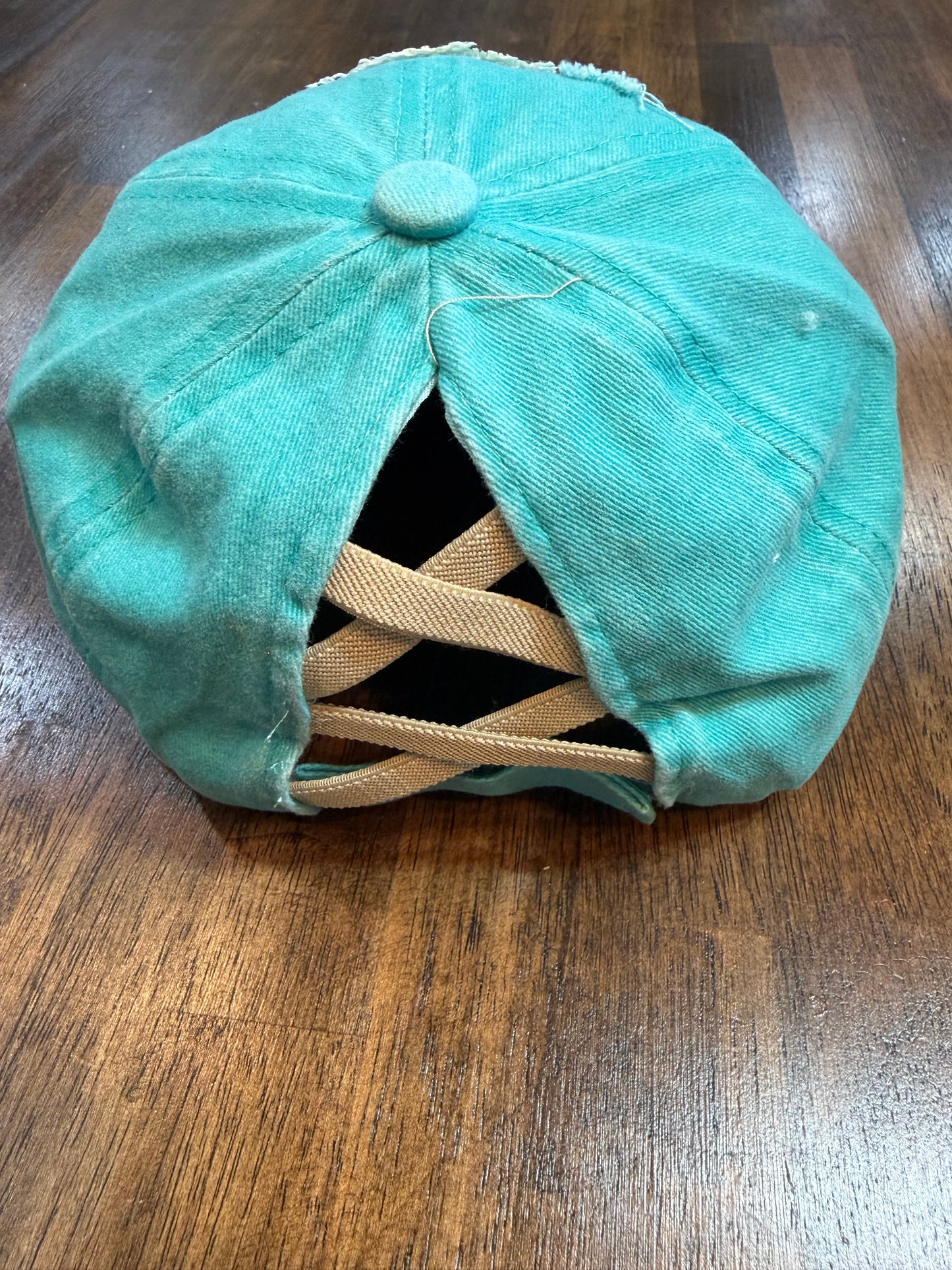 Turquoise Distressed Vacay Vibes Ponytail Cap