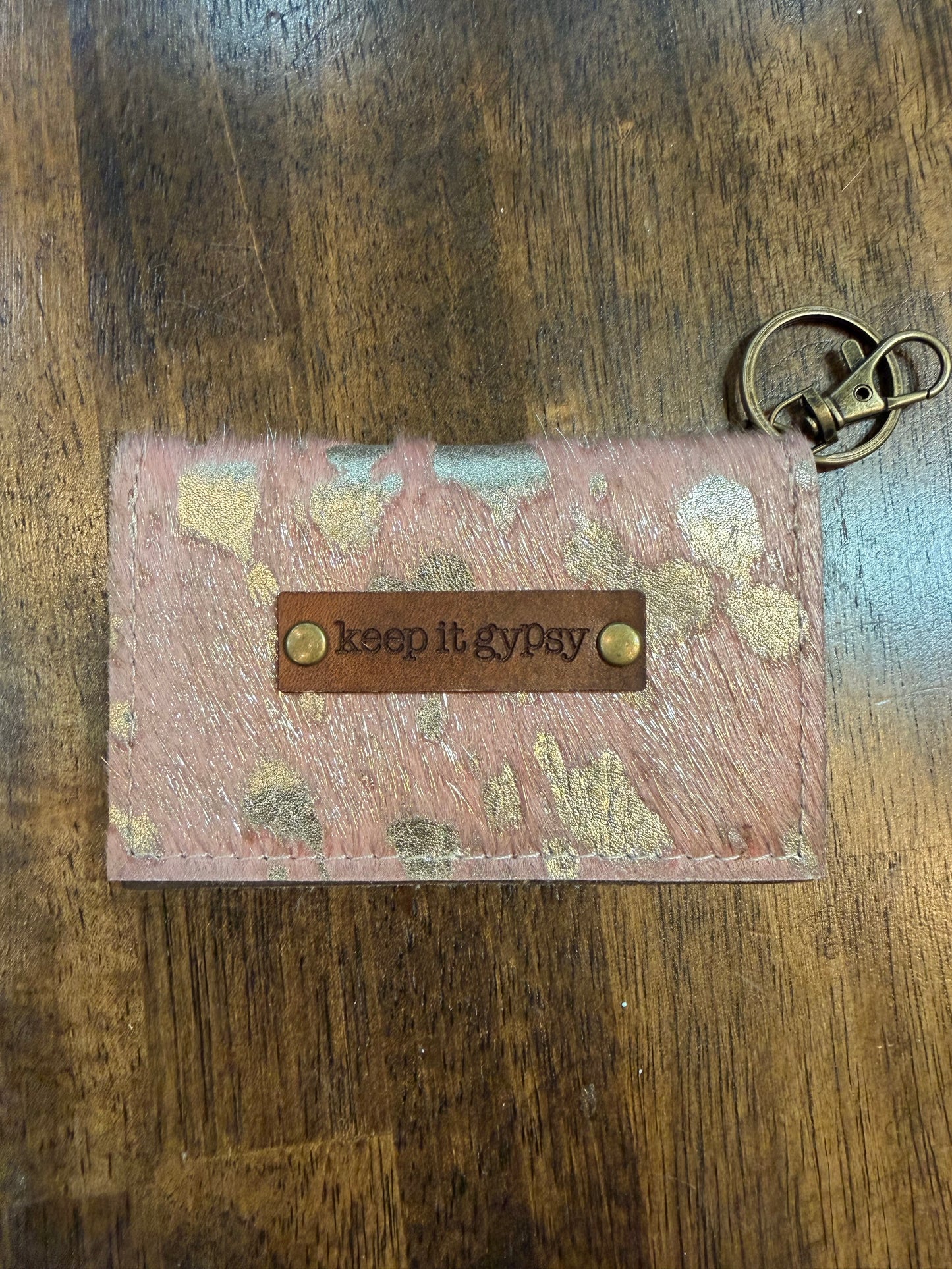 Keep It Gypsy Pink and Silver Acid Hair On Hide Card Holder