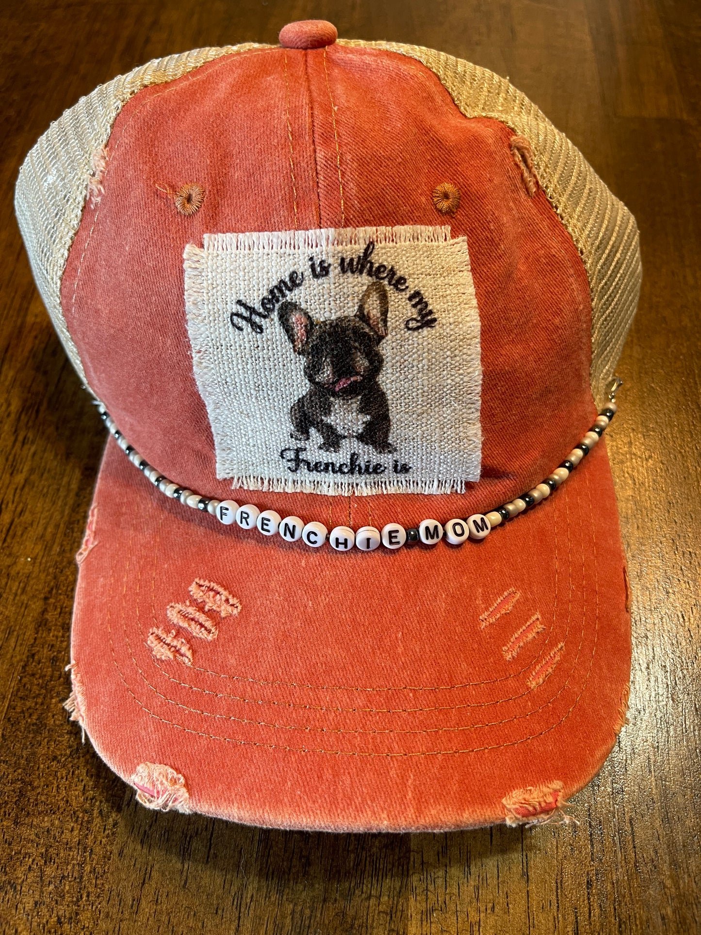 Home is Where My Frenchie Is Ponytail Cap with Frenchie Mom Cap Chain