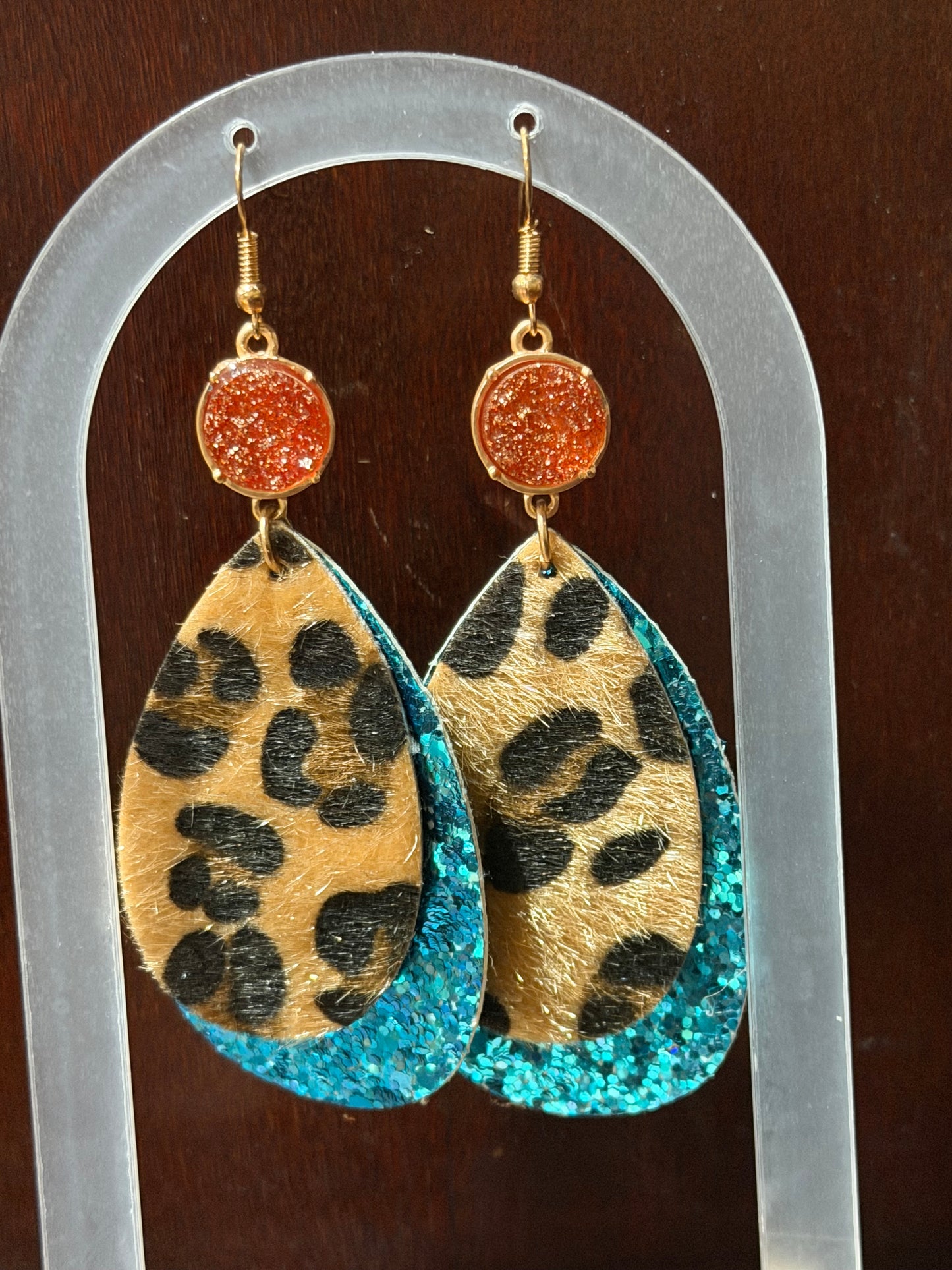 Leopard Turquoise Glitter Earrings