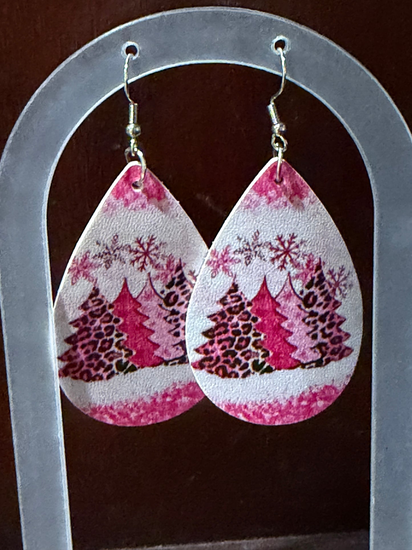 Pink Christmas Tree Earrings