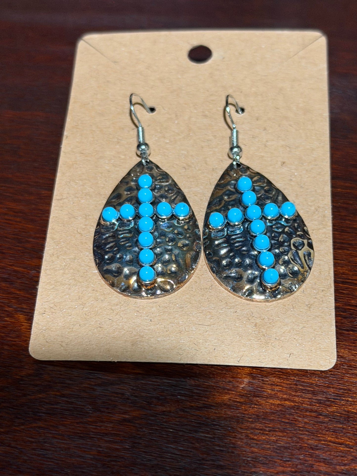 Silver Drop Earring with Inlaid Faux Turquoise