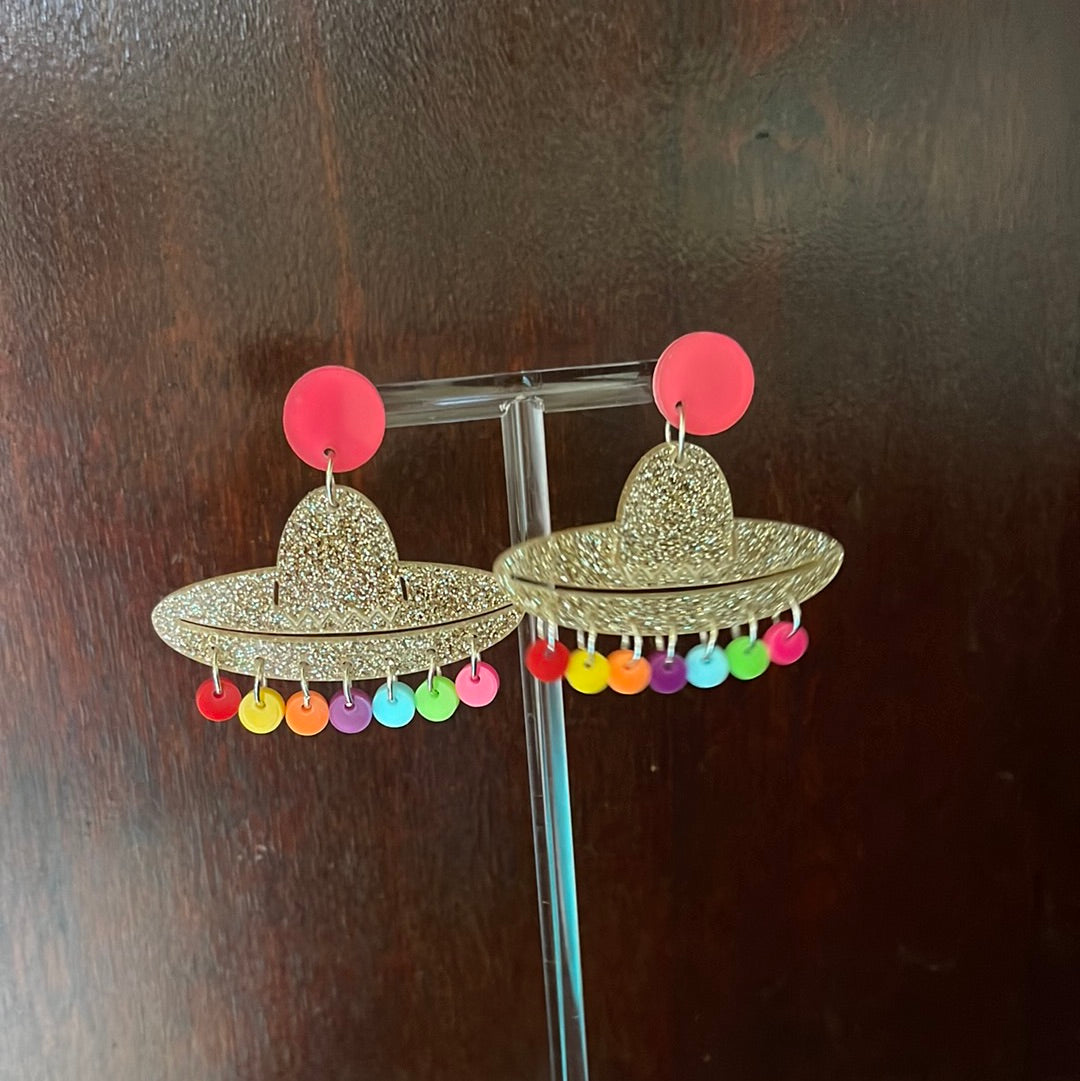 Gold Glitter Sombrero Earrings
