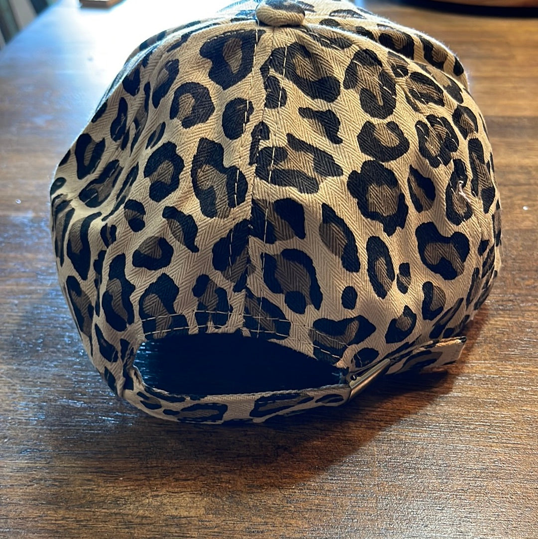 Leopard Cap with Baseball Mom Patch