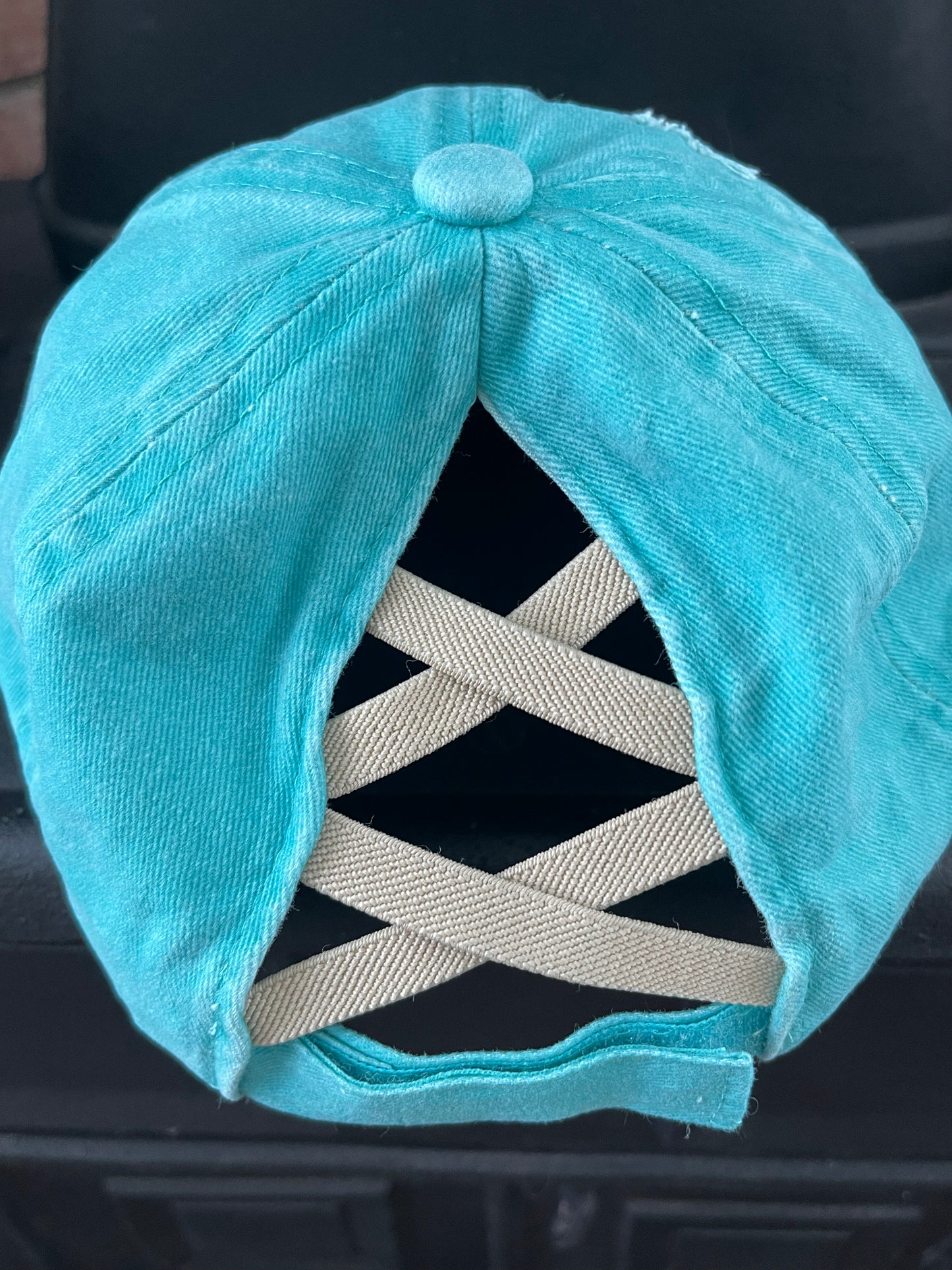 Women’s Turquoise Distressed Cap with Pineapple Patch