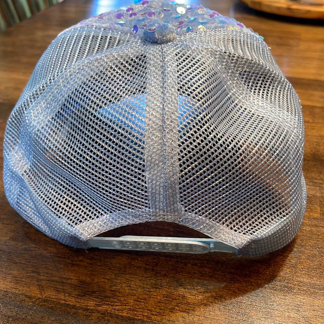 Women’s Blue Sequin Trucker Cap