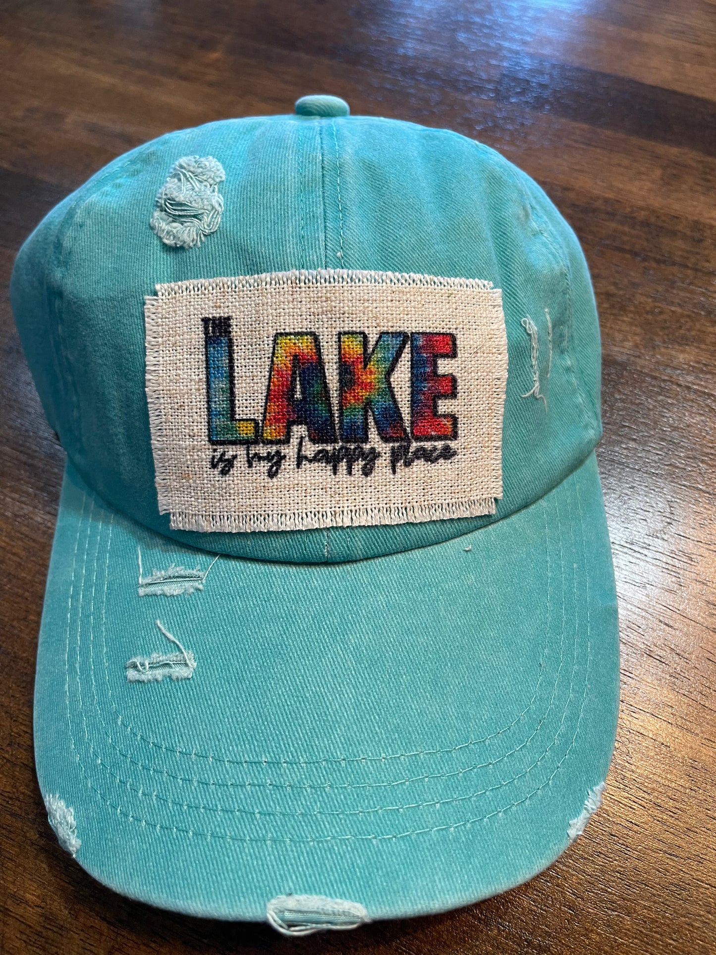 The Lake Is My Happy Place Turquoise Ponytail Cap