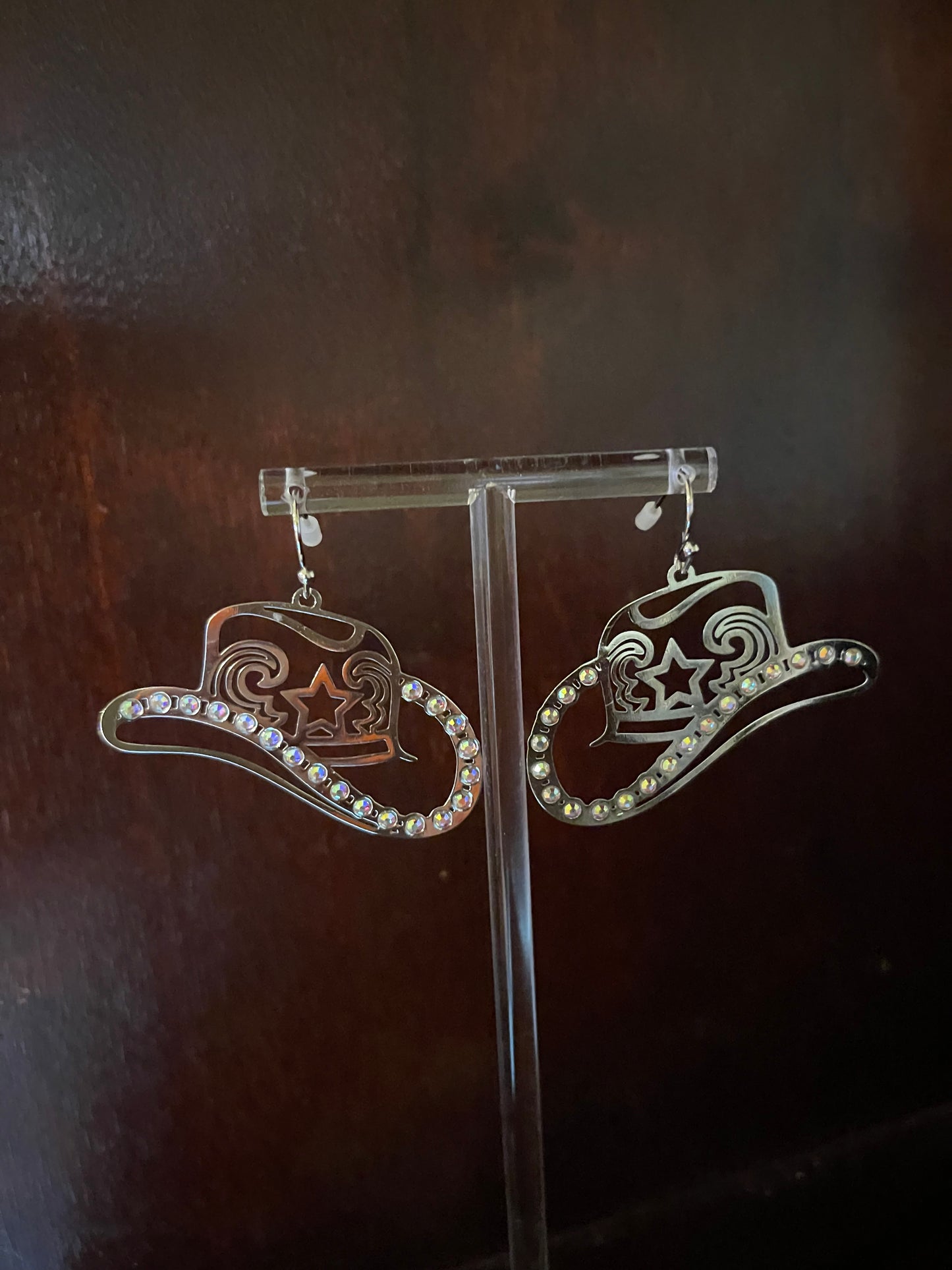 Cowboy Hat Metal Earrings with Bling