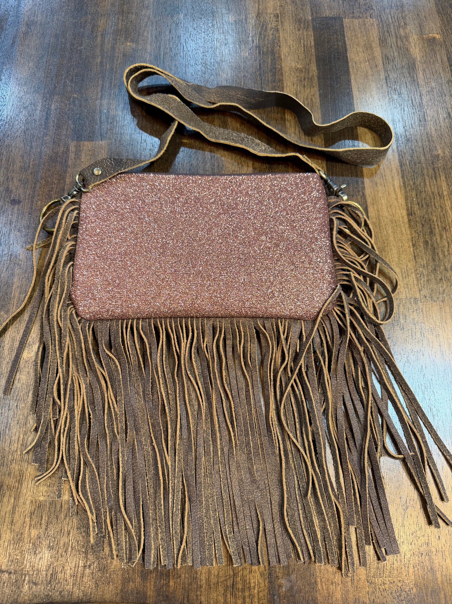 Keep It Gypsy Pink Glitter Crossbody with Fringe