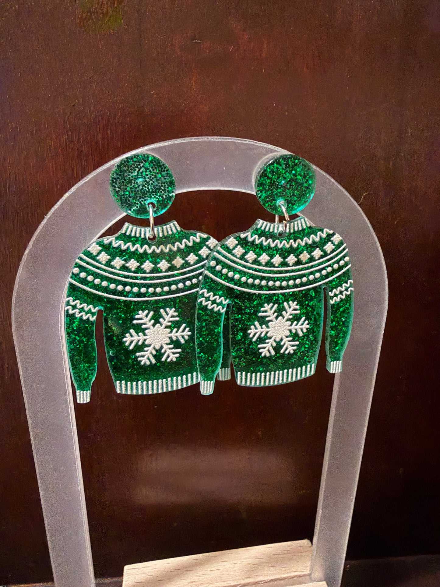 Green Christmas Sweater Earrings