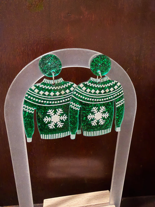 Green Christmas Sweater Earrings