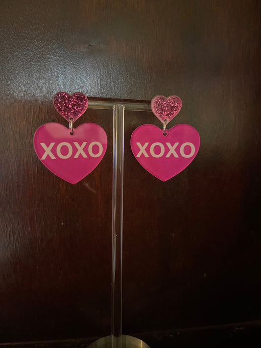 Pink XOXO Heart Earrings