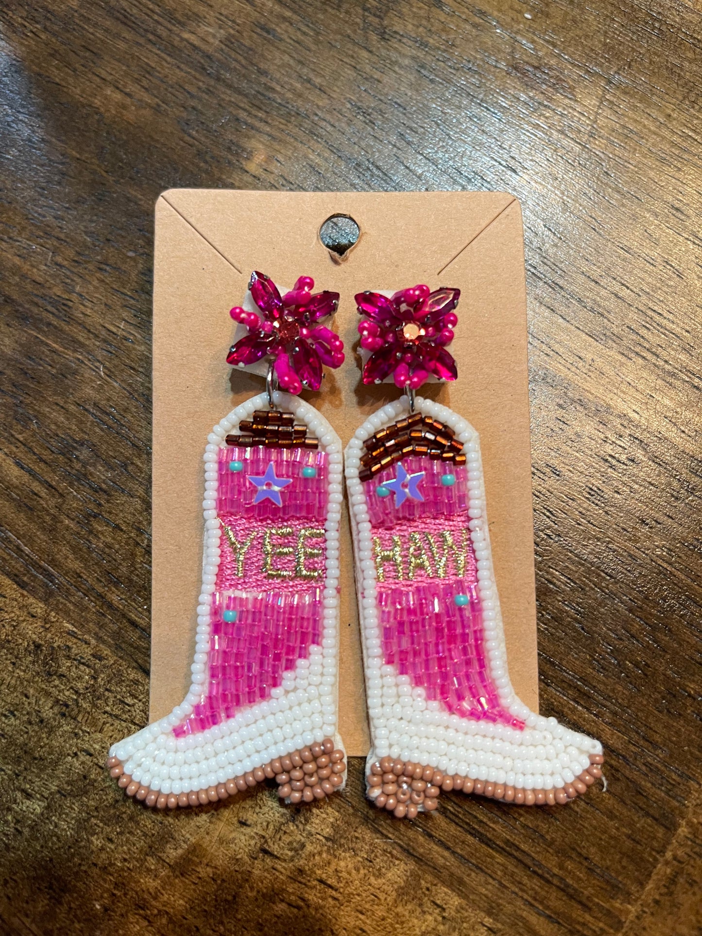 Yee Haw Pink Boots Beaded Earring