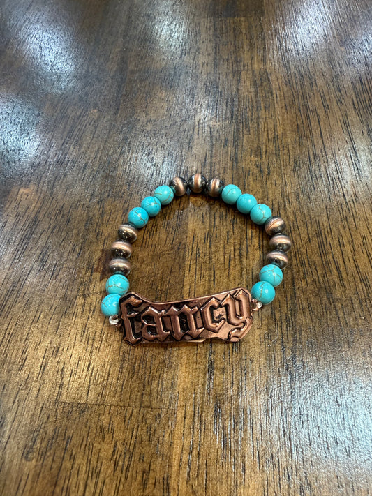 Fancy Turquoise and Copper Stretch Bracelet