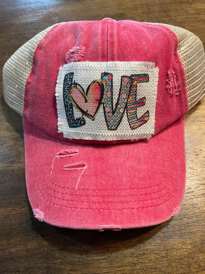 Love Pink Ponytail Trucker Cap