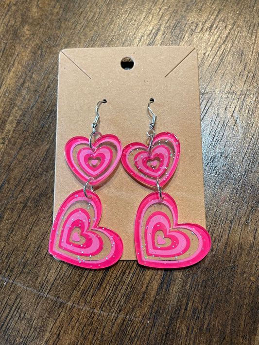 Pink Stacked Hearts Earrings