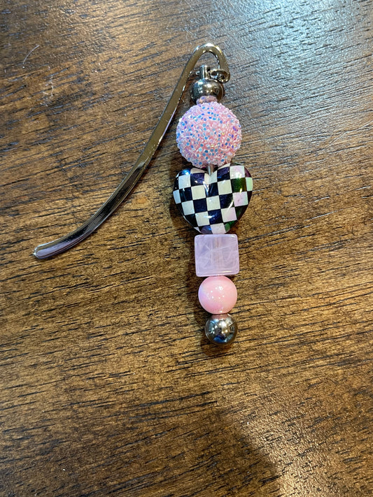 Checkered Heart Beaded Bookmark