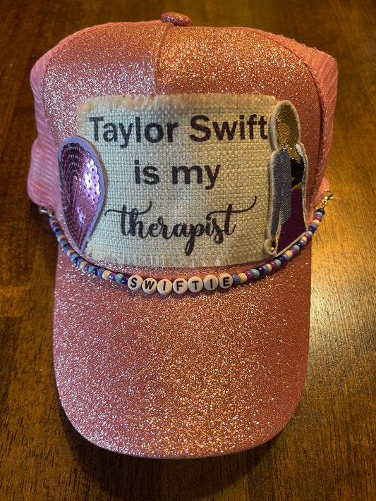 Taylor Swift if my Therapist Pink Glitter Ponytail Cap with Cap Chain