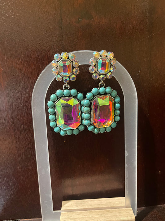 AB Crystal and Turquoise Dangle Earrings