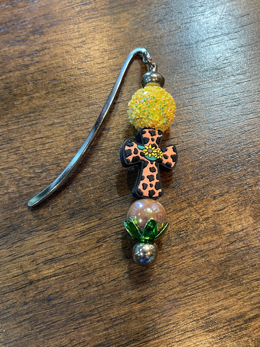 Leopard Cross with Sunflowers Beaded Bookmark