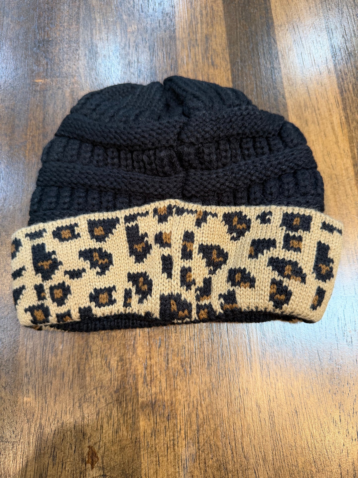 Black & Leopard Beanie