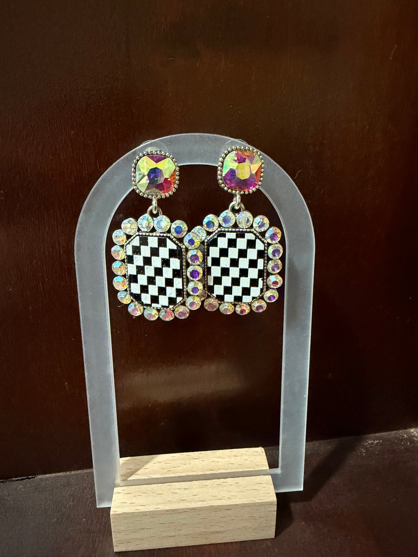 Checkered Earrings with AB Crystals