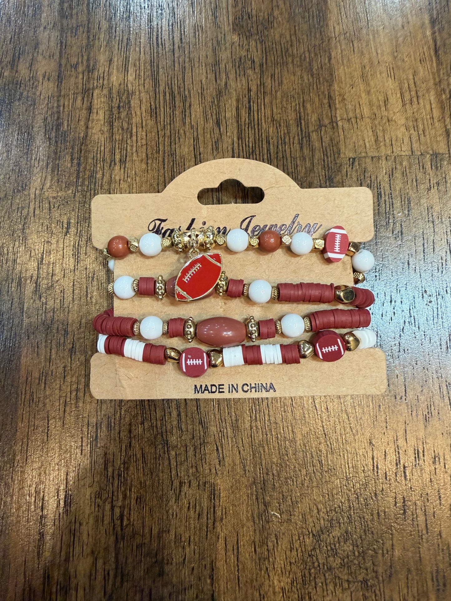 Maroon & White Football Bracelet Set