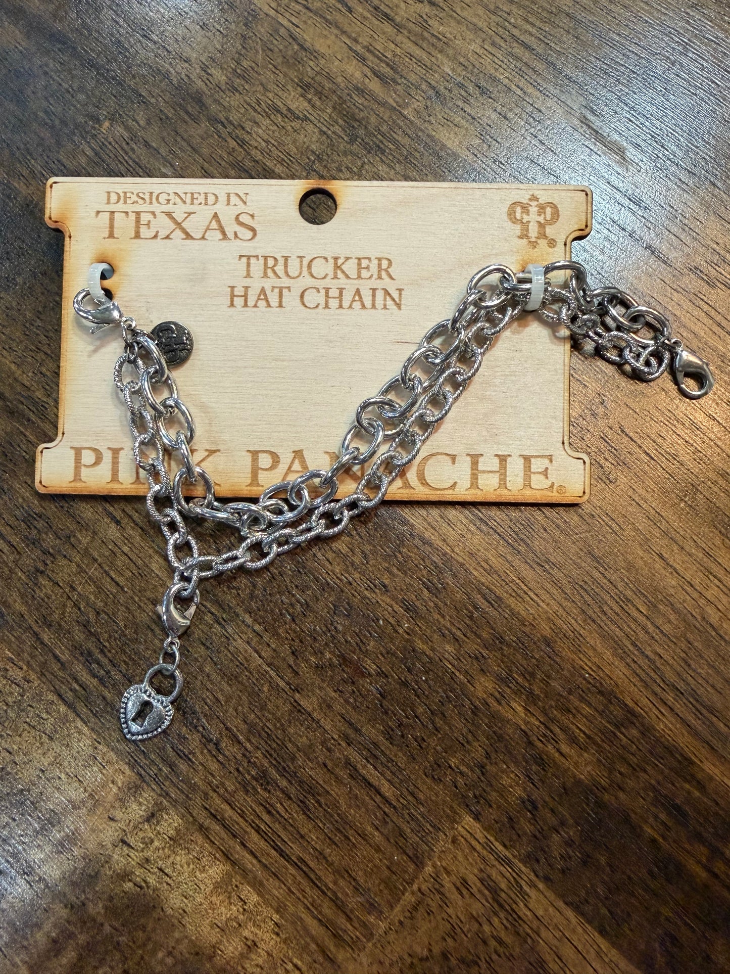 Pink Panache Silver Layered Trucker Hat Chain with Charm