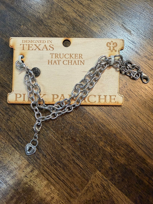 Pink Panache Silver Layered Trucker Hat Chain with Charm