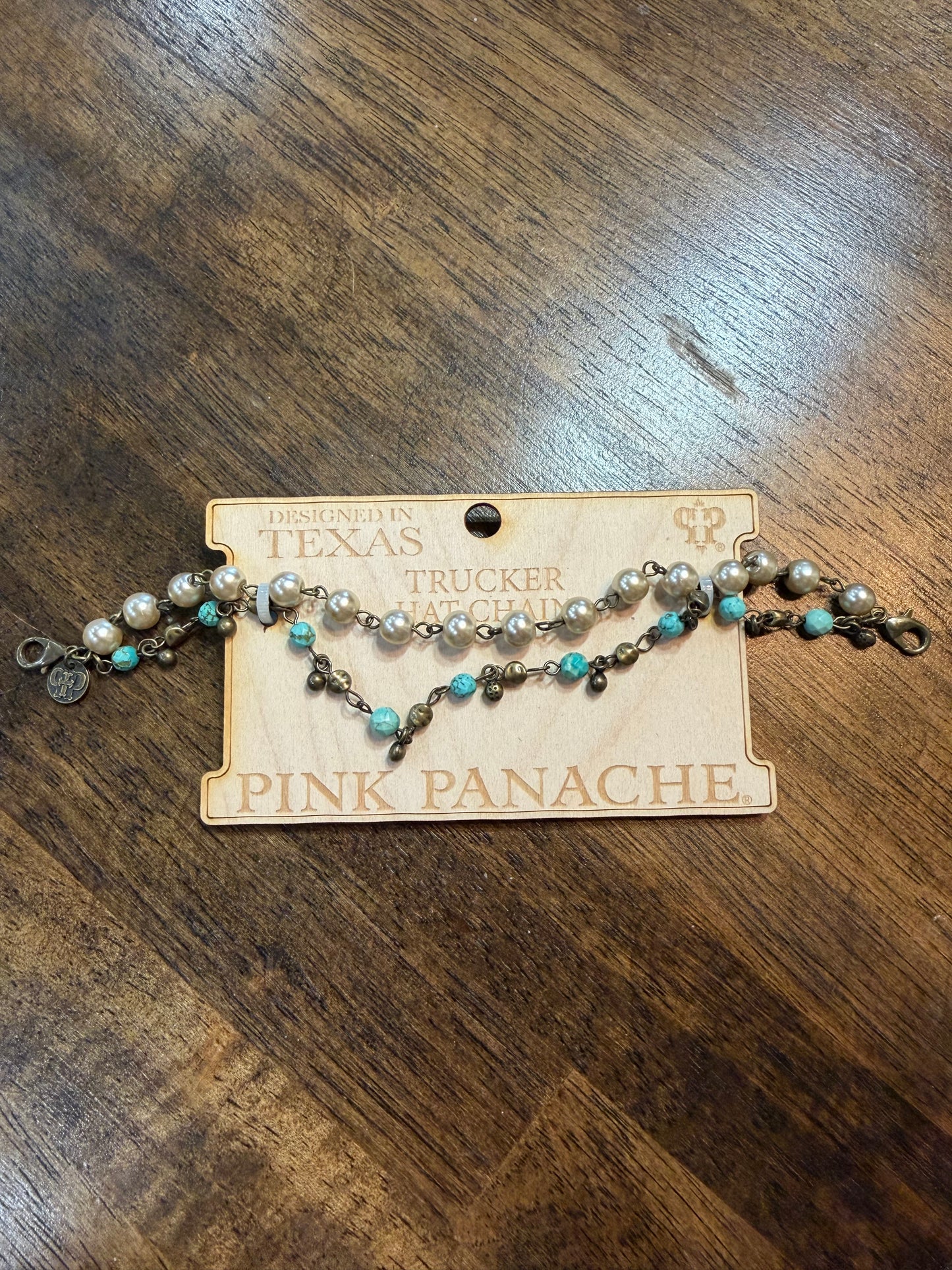 Pink Panache Turquoise & Pearl Layered Trucker Hat Chain