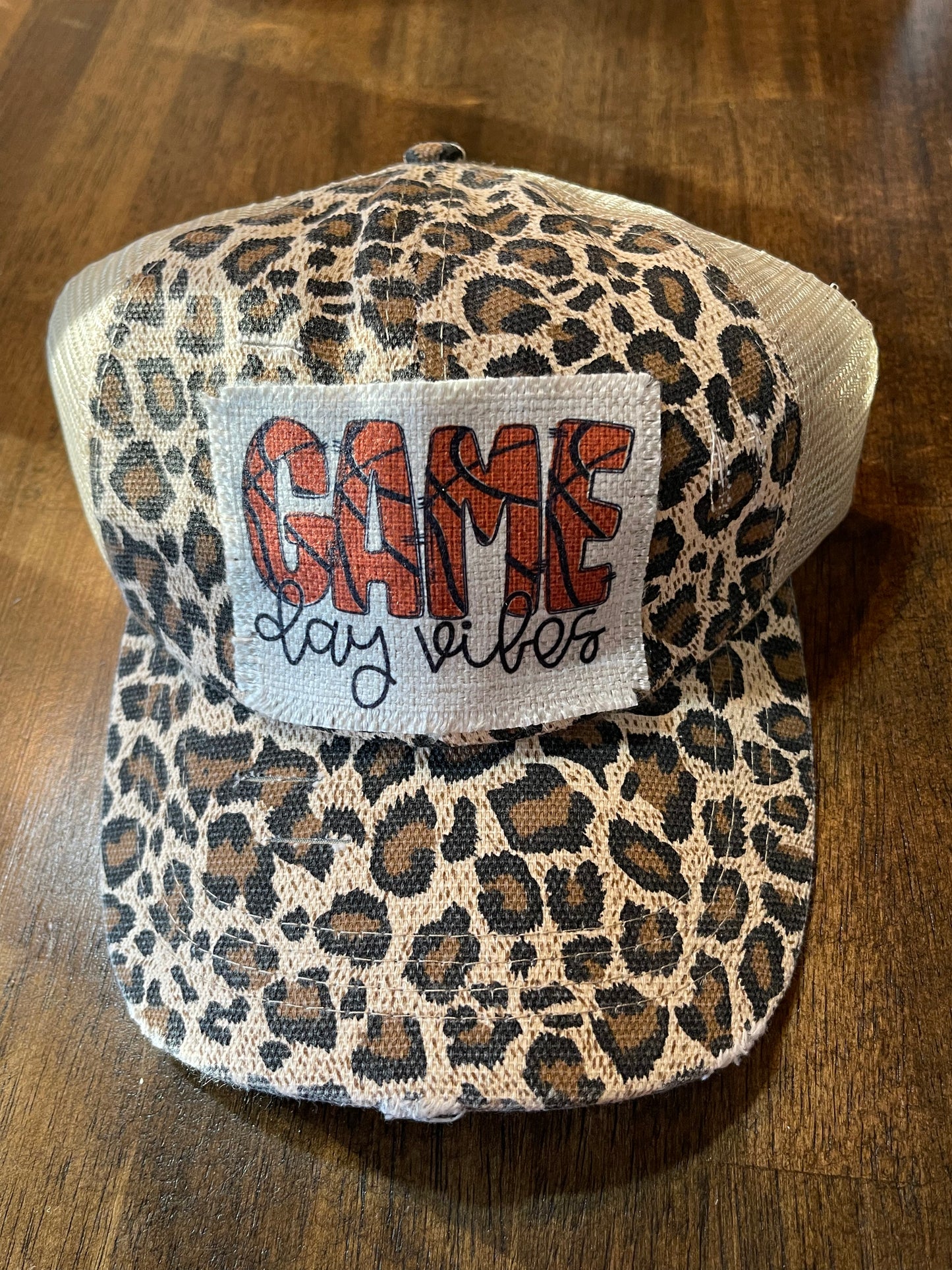 Basketball Game Day Vibes Leopard Ponytail Cap