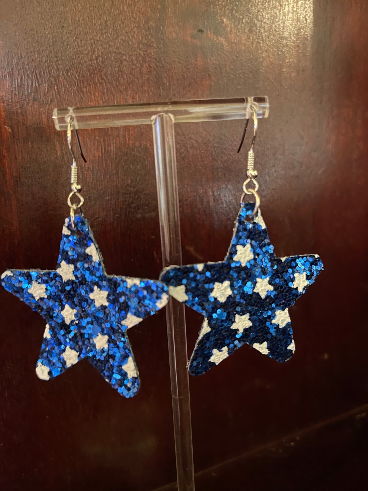 Blue and White Star Glitter Earrings