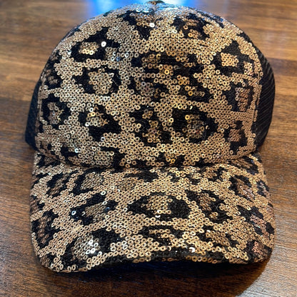 Women’s Leopard Sequin Trucker Cap